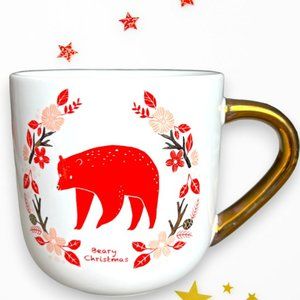 Threshold "Beary Christmas" Floral Holiday Mug Stoneware Coffee Cup Hygge 3.75"